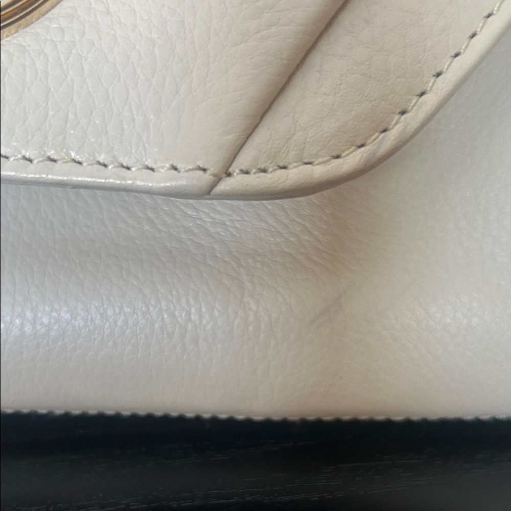 Elliott Lucca Cream Leather Clutch with Gold Chain - Picture 7 of 16